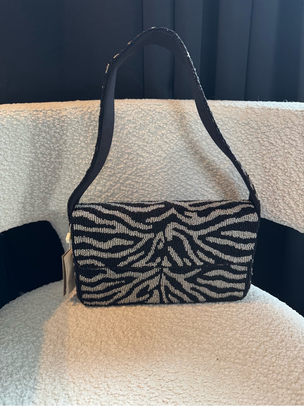 Black & White Zebra Beaded Shoulder Bag